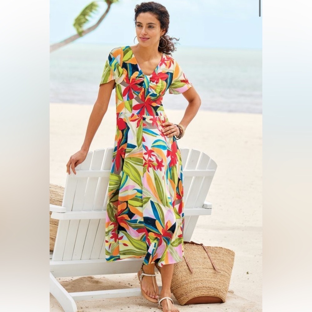 Soft Surroundings | Women's Boho Tropical Floral Hawaii Gemini Dress Size Large